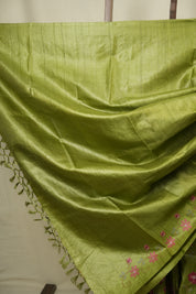 Pista Green Machine Embroidered Tussar Silk Saree - SRPGMETSS1586
