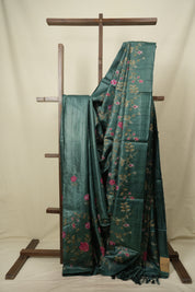 Dark Green Machine Embroidered Tussar Silk Saree - SRDGMETSS1598