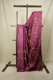 Onion Pink Machine Embroidered Tussar Silk Saree - SROPMETSS1597