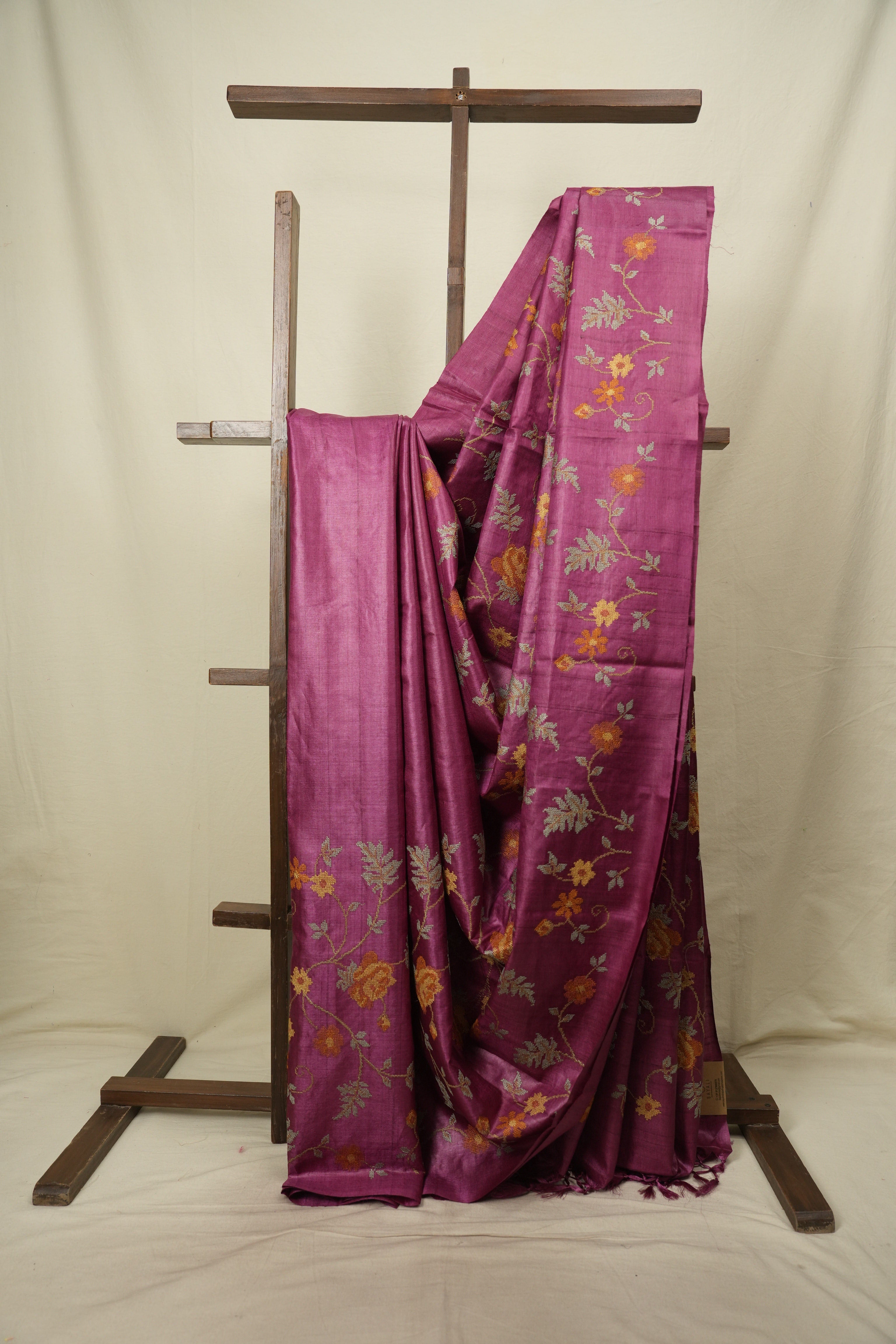 Onion Pink Machine Embroidered Tussar Silk Saree - SROPMETSS1597