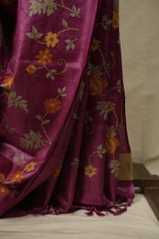 Onion Pink Machine Embroidered Tussar Silk Saree - SROPMETSS1597