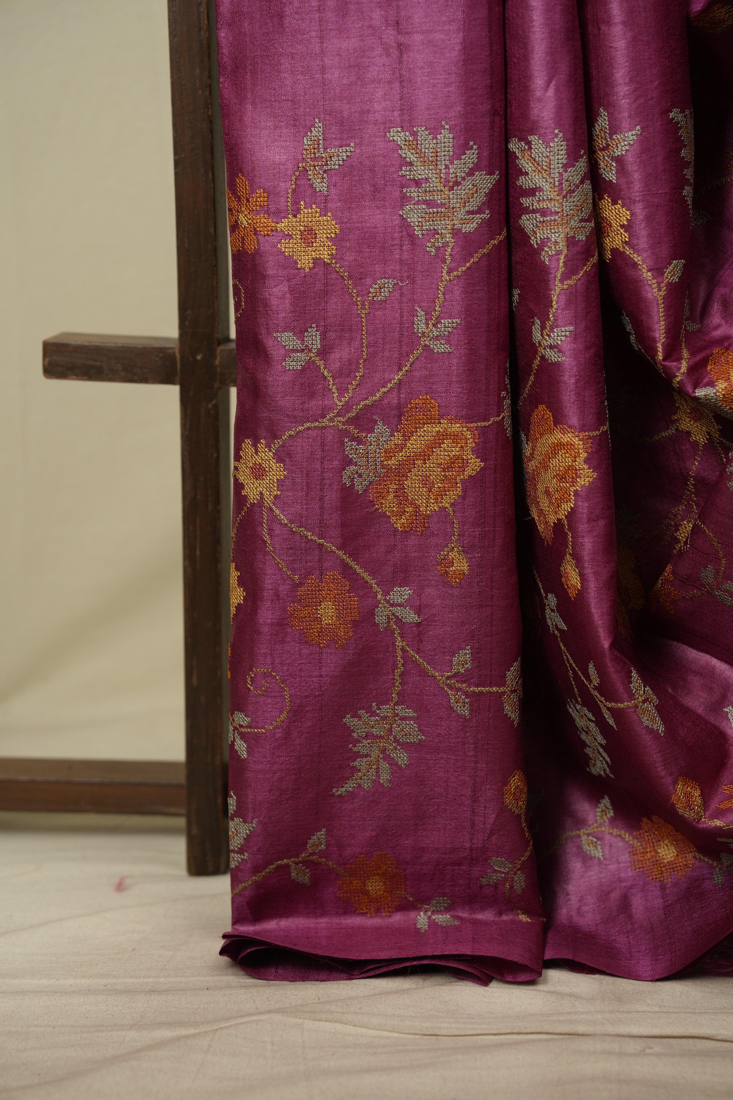 Onion Pink Machine Embroidered Tussar Silk Saree - SROPMETSS1597