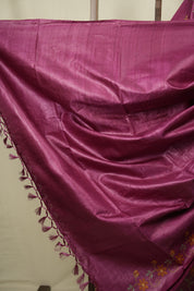 Onion Pink Machine Embroidered Tussar Silk Saree - SROPMETSS1597
