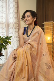 Peach  Tissue Linen Jamdani Saree - SRPTLJS180