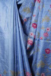 Blue Machine Embroidered Tussar Silk Saree - SRBMETSS1594