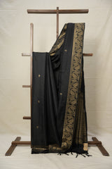 Black Raw Silk Saree - SRBRSS861