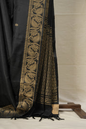 Black Raw Silk Saree - SRBRSS861