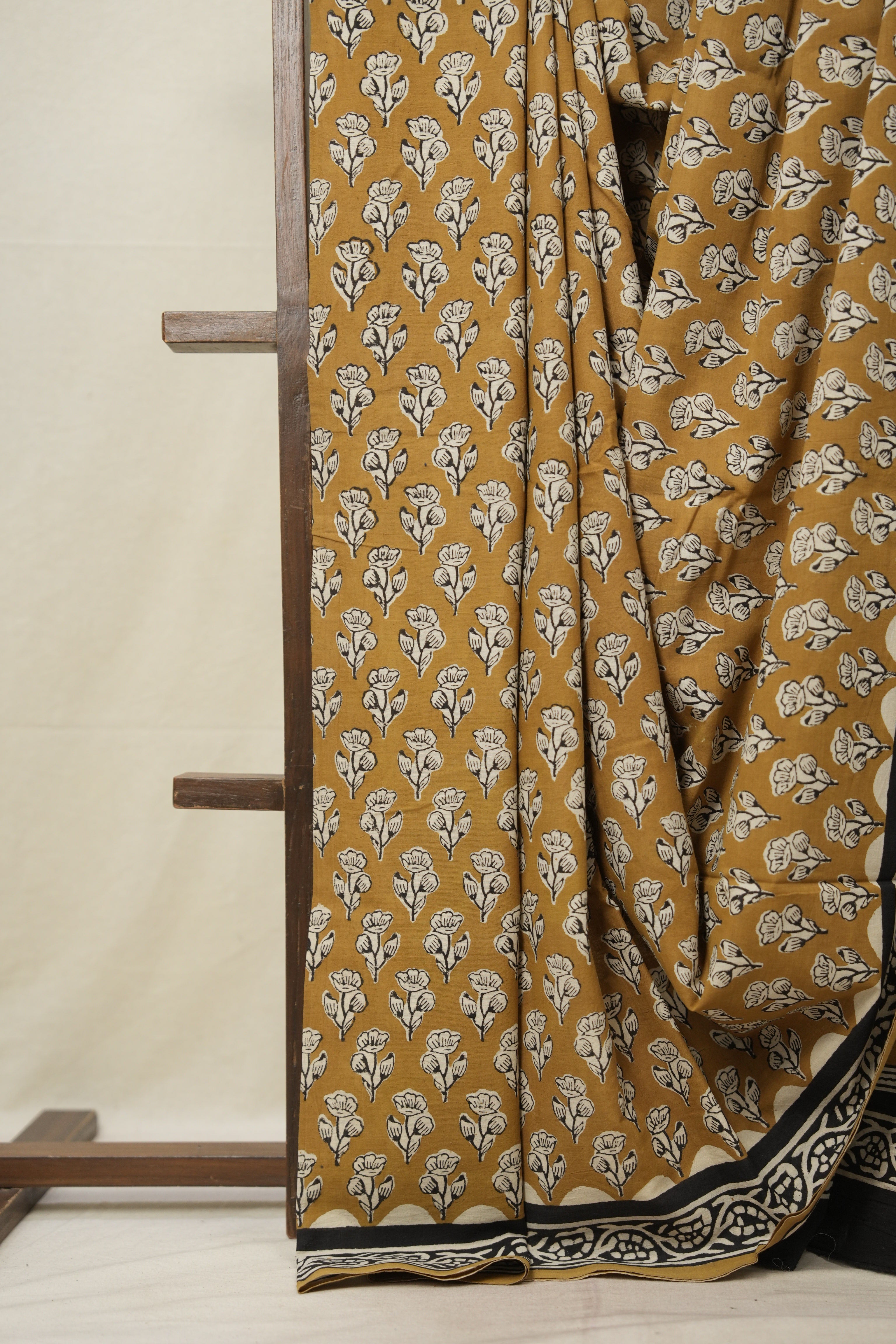 Mustard Yellow HBP Cotton Saree - SRMYCS3016