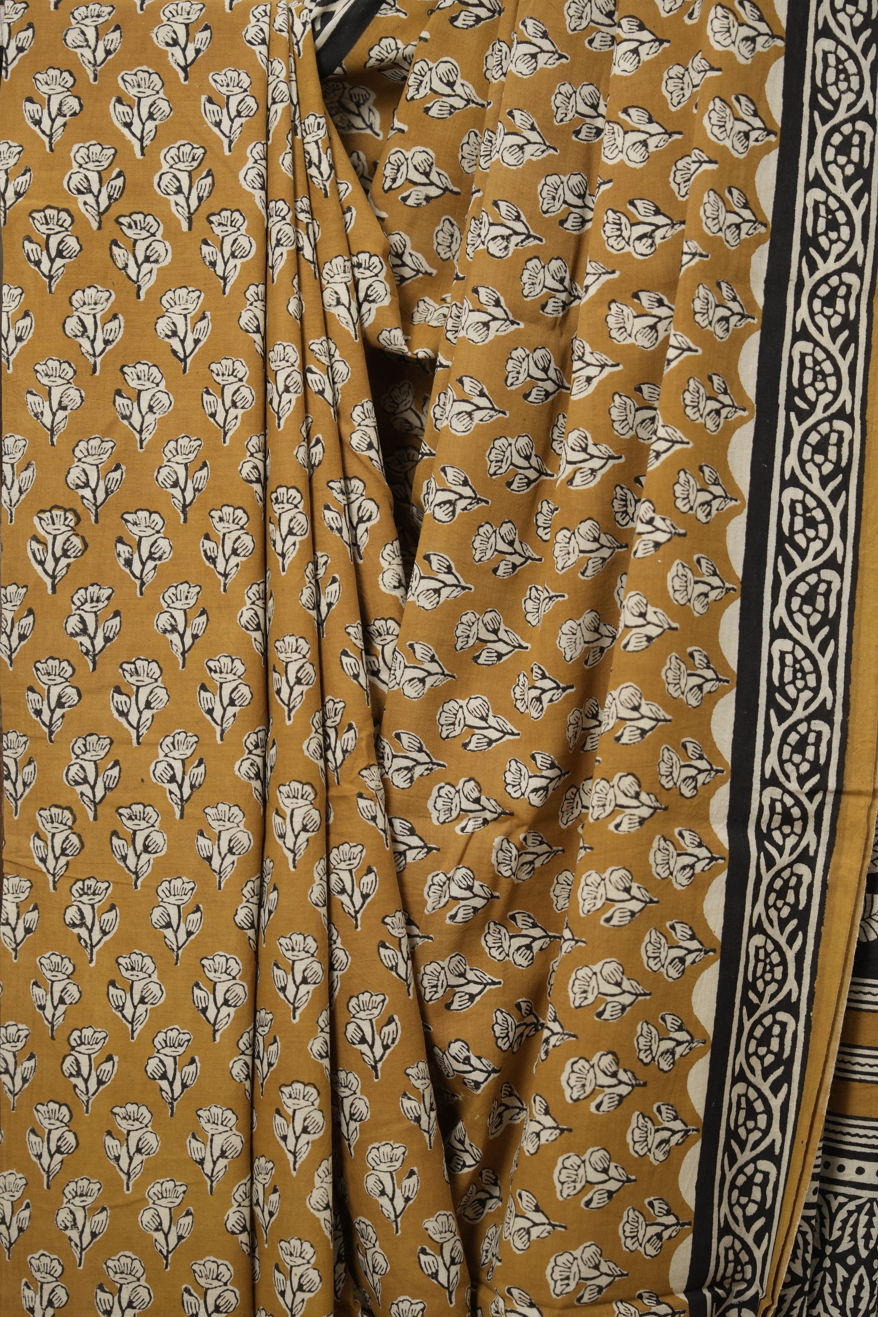 Mustard Yellow HBP Cotton Saree - SRMYCS3016