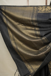 Black Raw Silk Saree - SRBRSS861