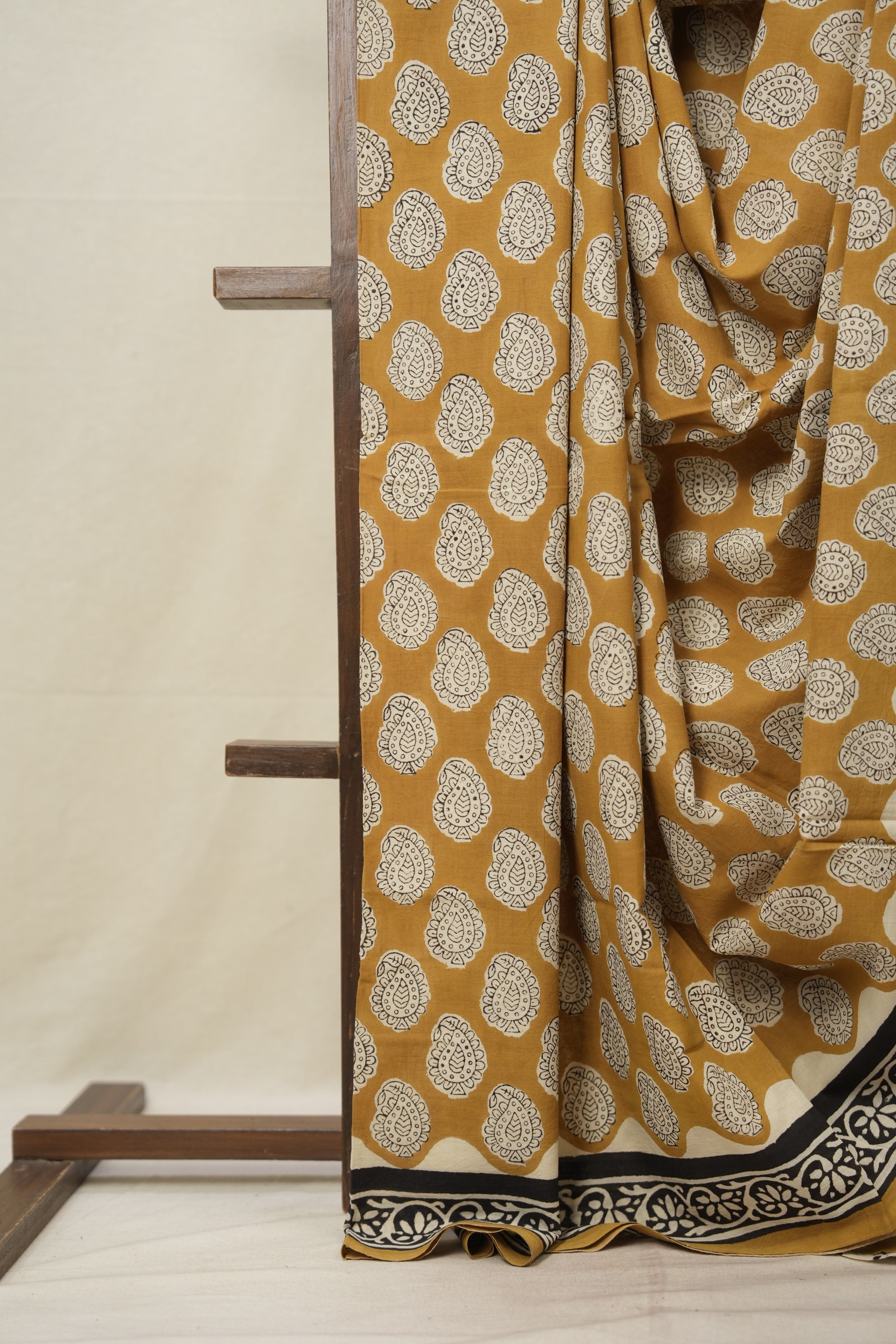 Mustard Yellow HBP Cotton Saree - SRMYCS3015