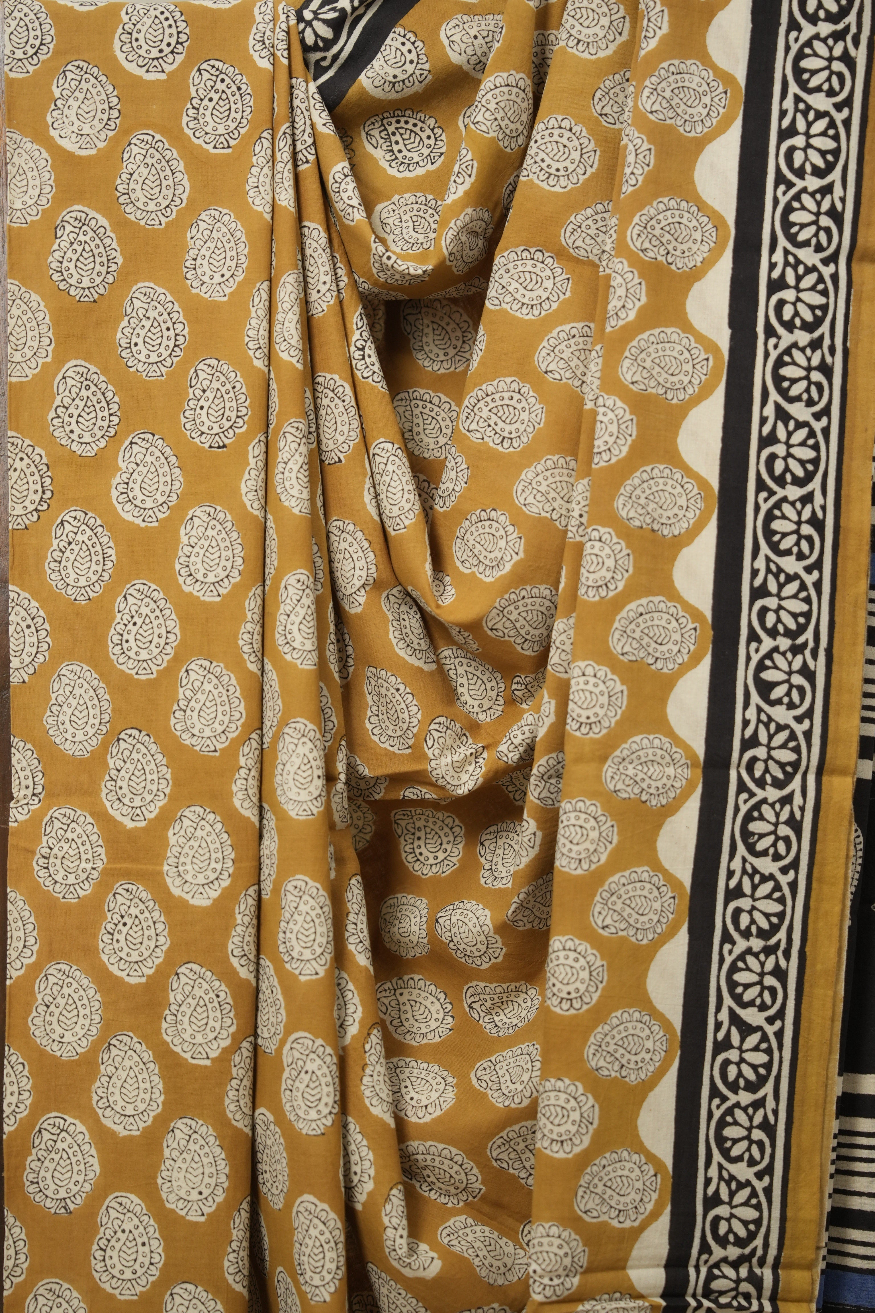 Mustard Yellow HBP Cotton Saree - SRMYCS3015