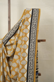Mustard Yellow HBP Cotton Saree - SRMYCS3015