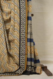 Mustard-Cream HBP Cotton Saree - SRMCCS3025