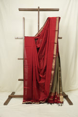 Maroon Maheshwari Saree - SRMMS1253