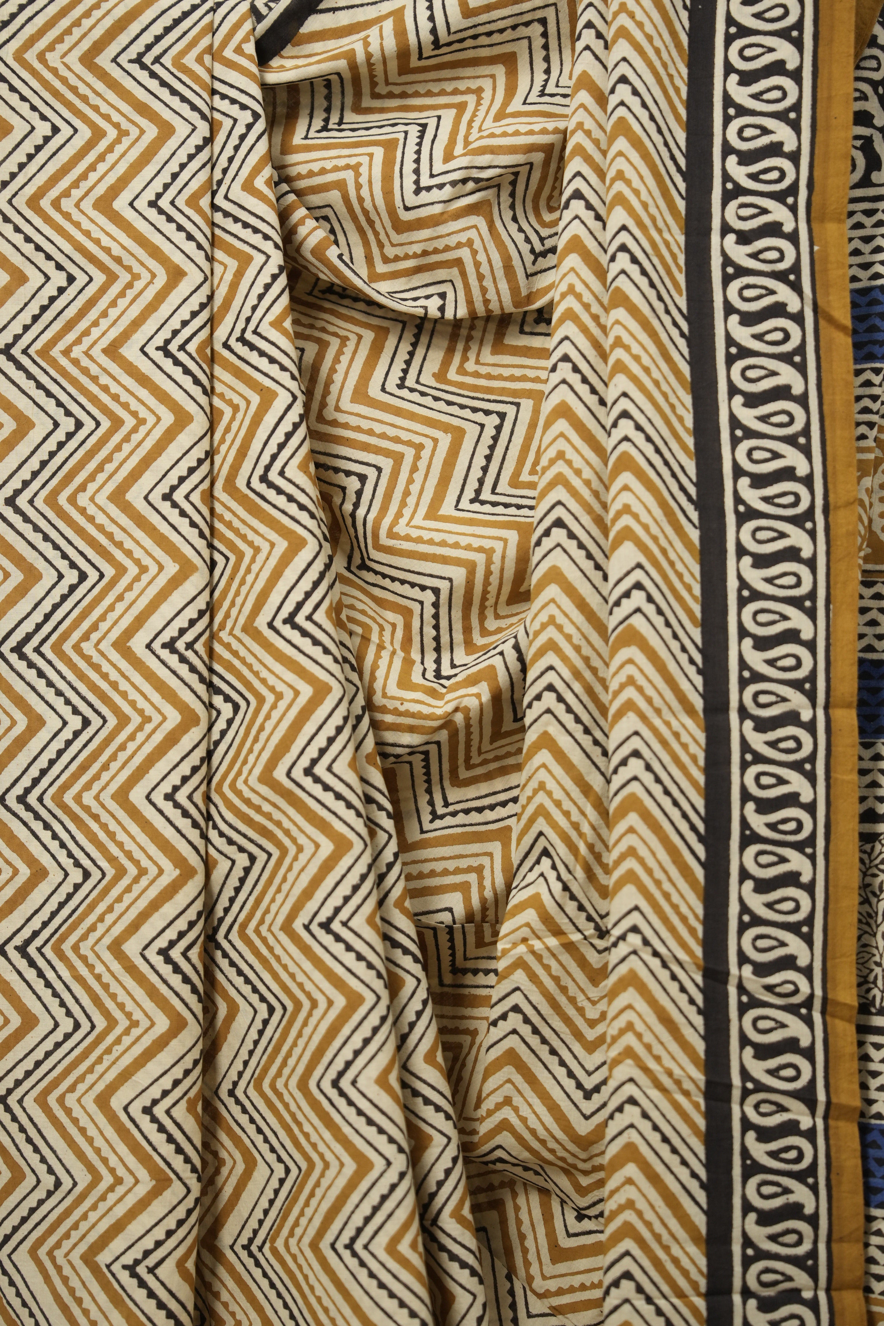 Mustard-Cream HBP Cotton Saree - SRMCCS3025