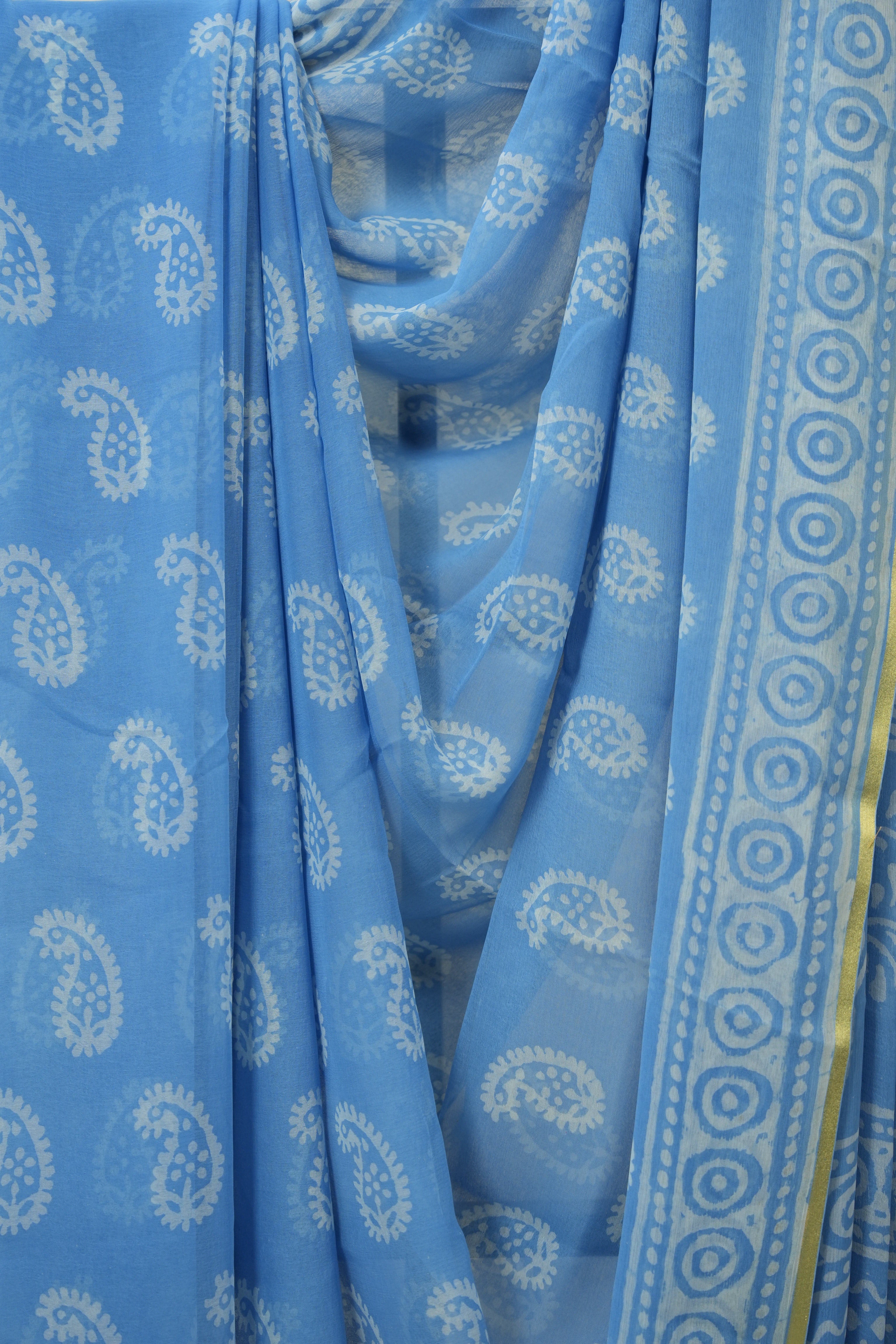 Sky Blue HBP Chiffon Saree - SRSBHCS34
