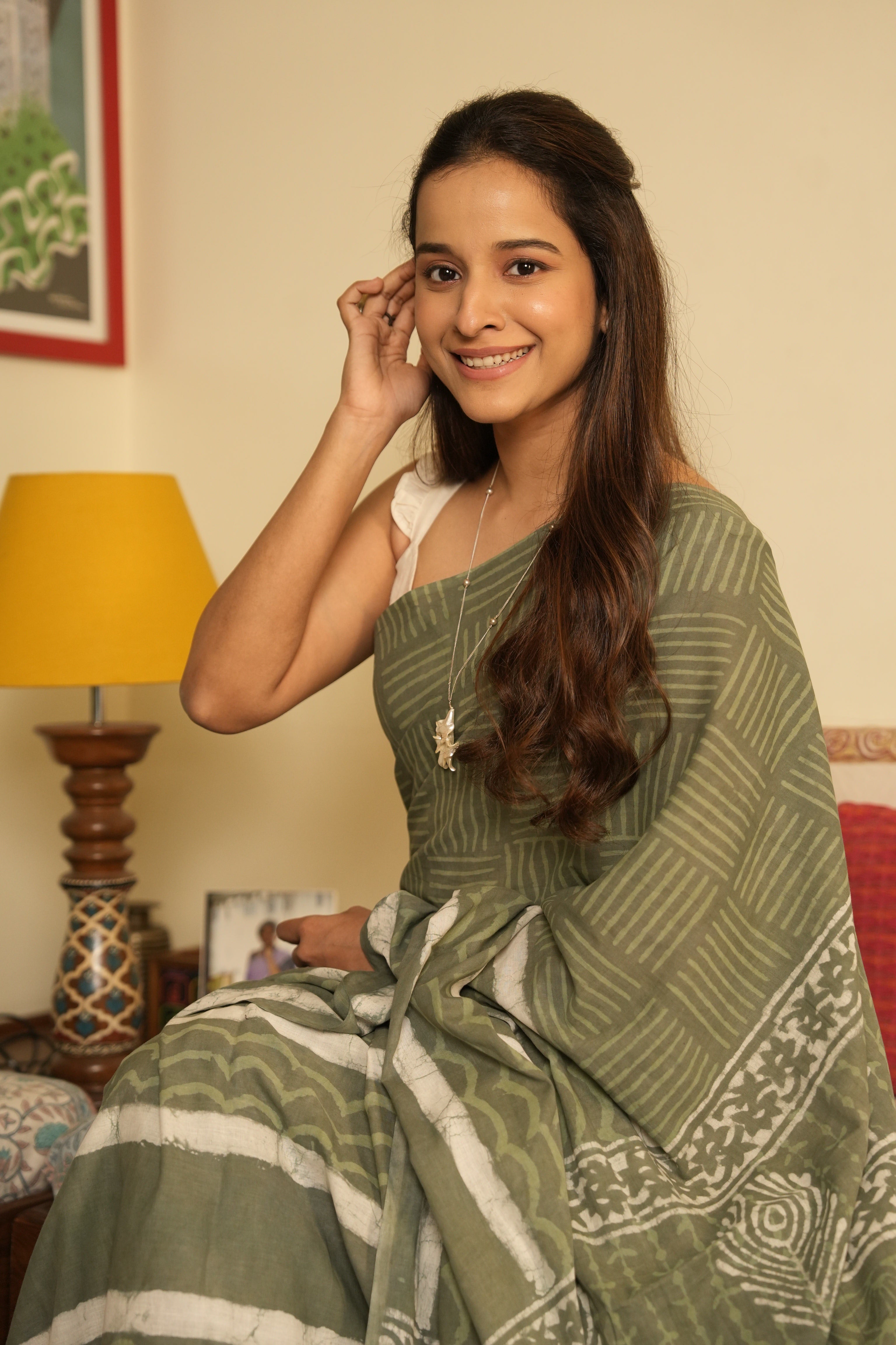 Sage Green HBP Cotton Saree - SRSGCS3222