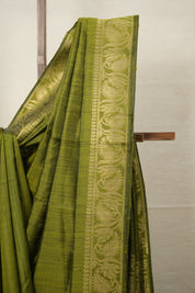 Moss Green Raw Silk Saree - SRMGRSS858
