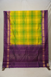 Yellow-Green Checks Kanjivaram Silk Saree - SRYGCKSS1014