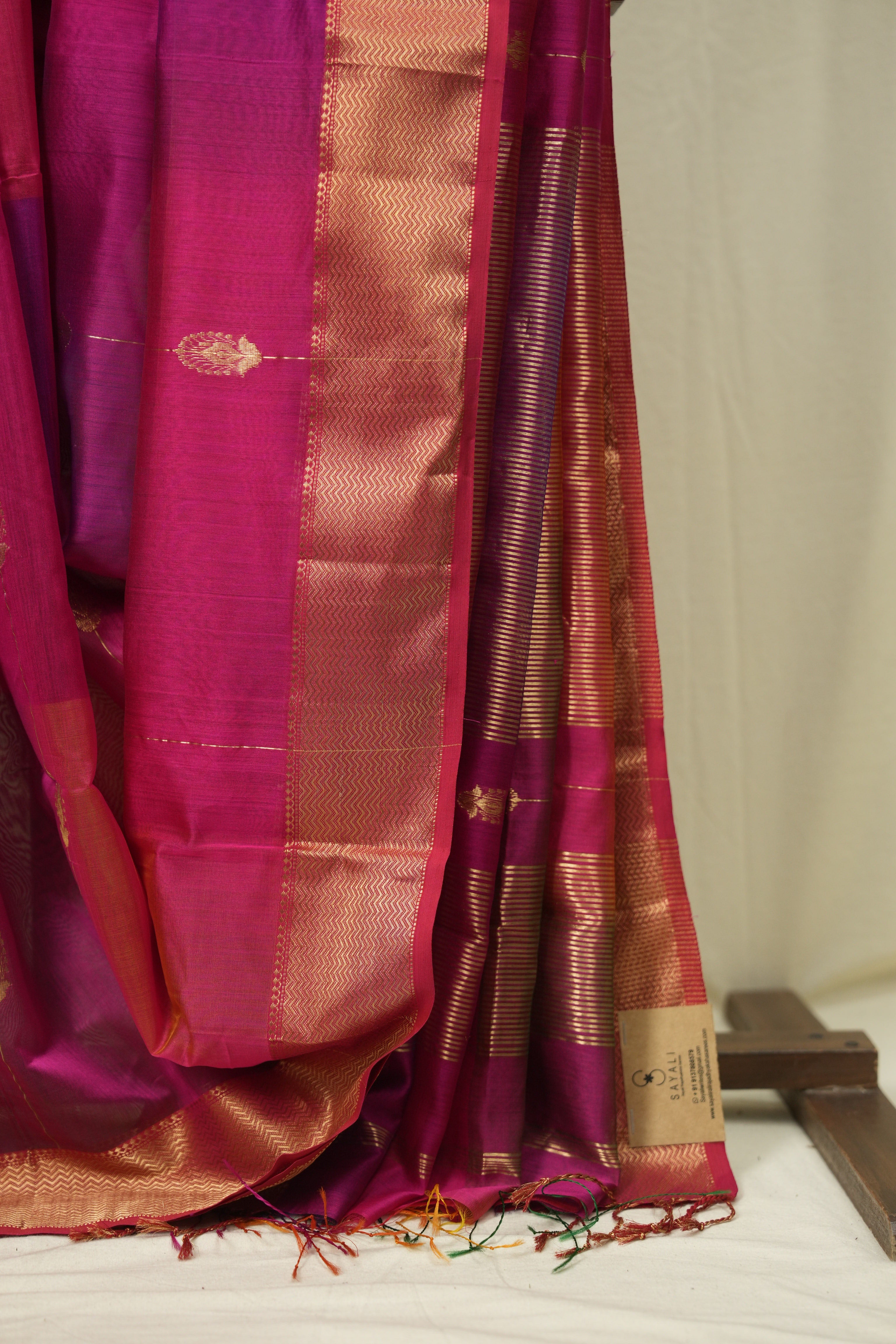 Two Tone Rani Pink Maheshwari Saree - SRRPMS1278
