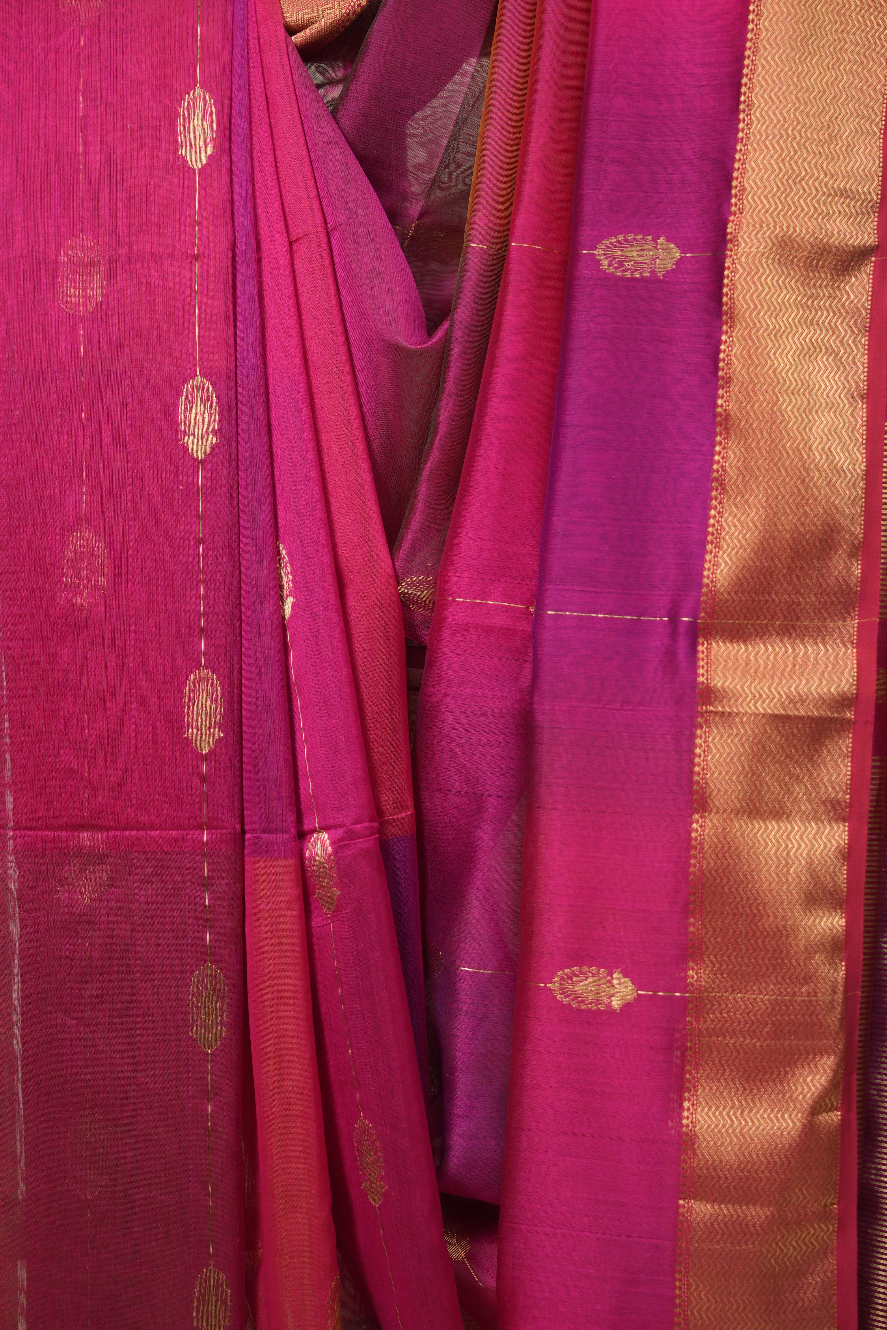 Two Tone Rani Pink Maheshwari Saree - SRRPMS1278