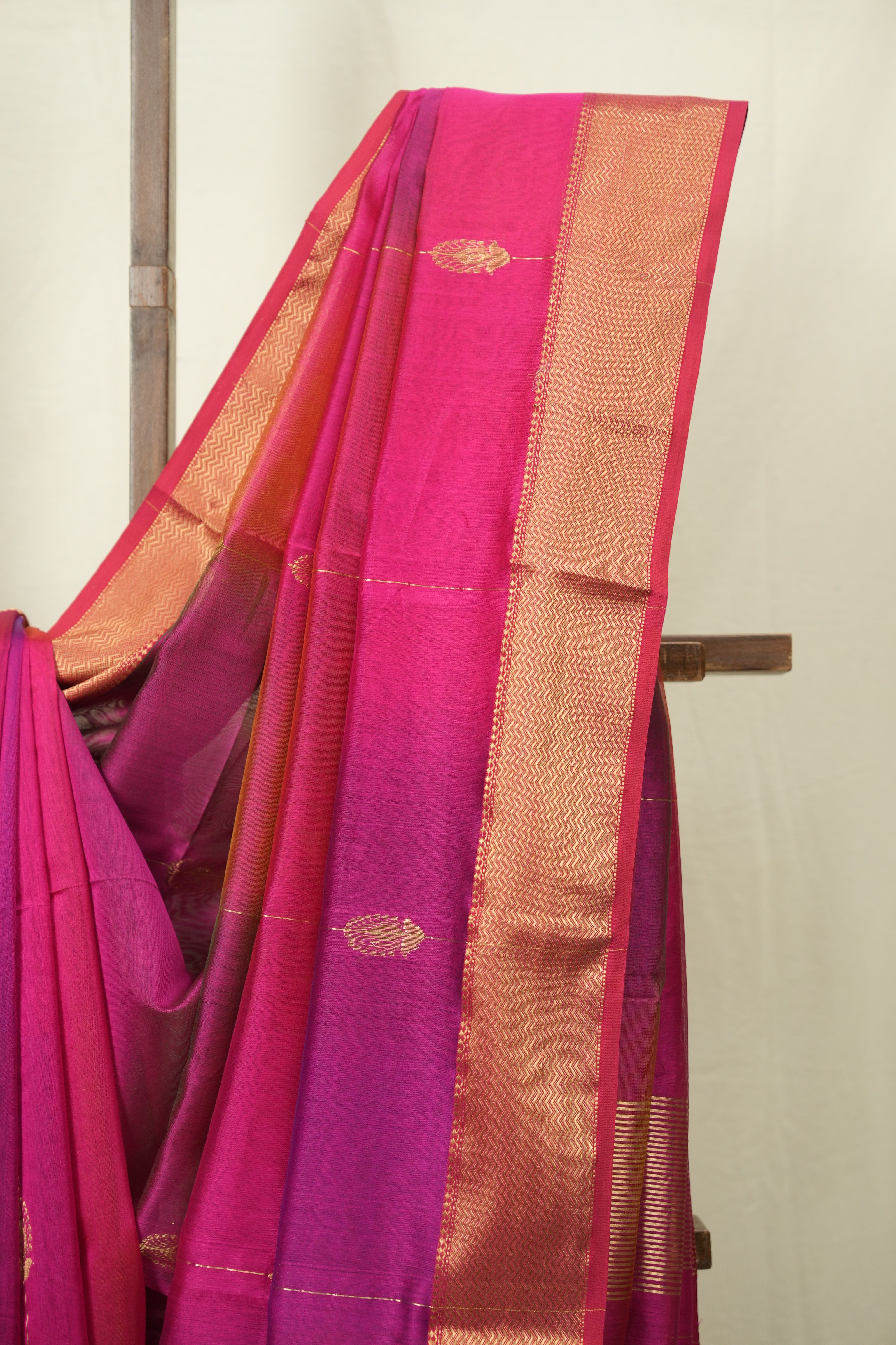 Two Tone Rani Pink Maheshwari Saree - SRRPMS1278