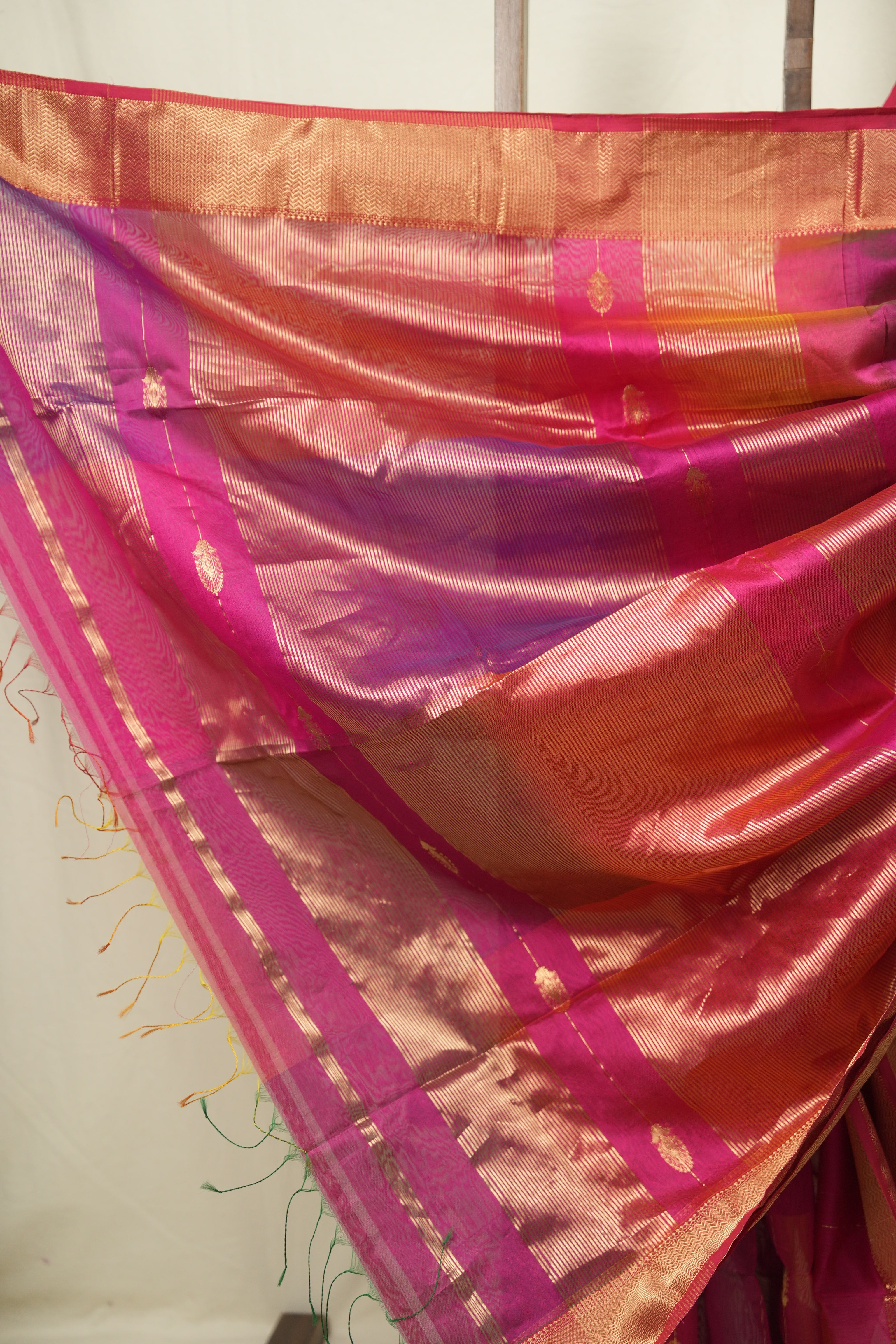 Two Tone Rani Pink Maheshwari Saree - SRRPMS1278