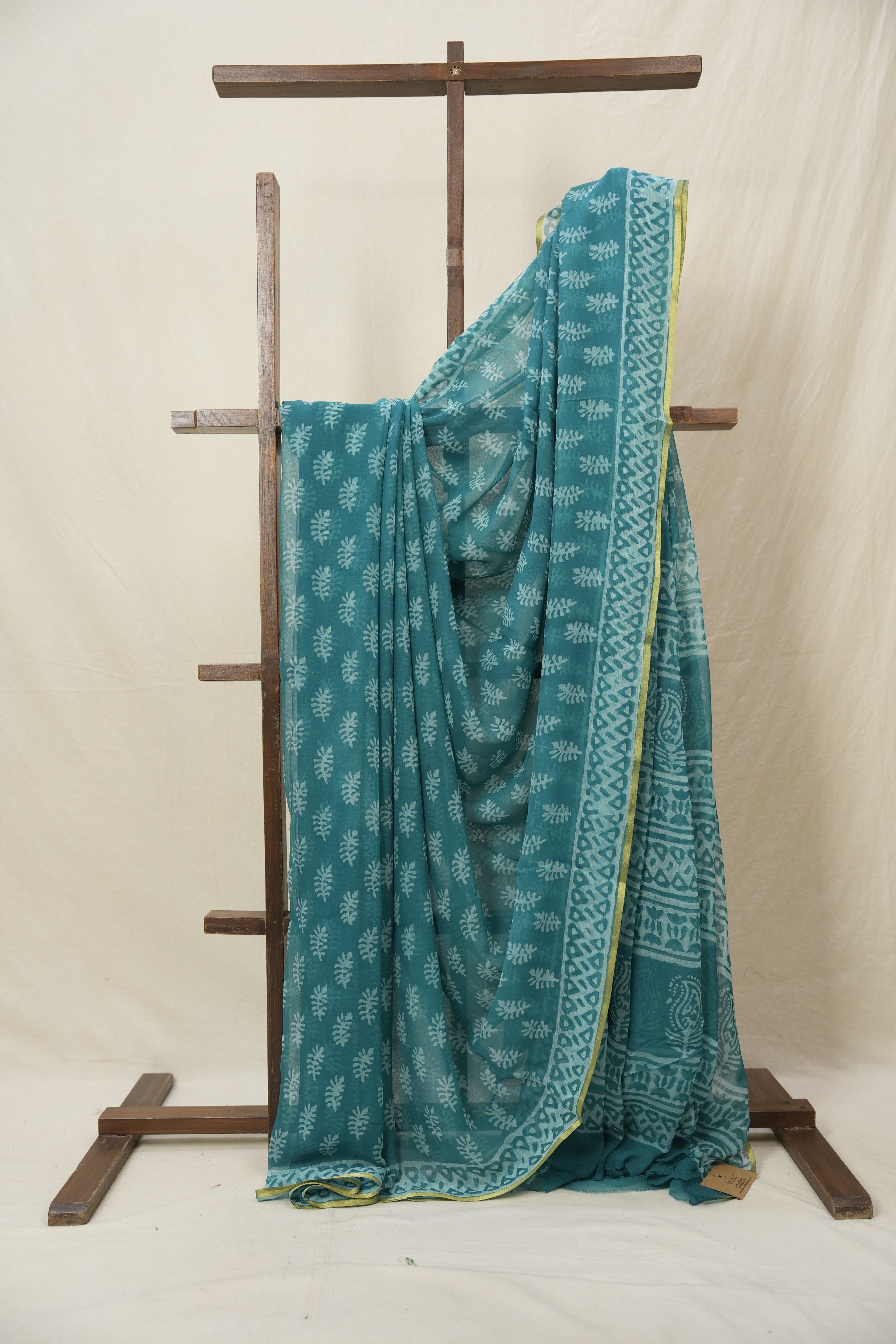 Dusty Teal Blue HBP Chiffon Saree - SRDTBHCS28
