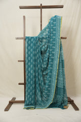 Dusty Teal Blue HBP Chiffon Saree - SRDTBHCS28