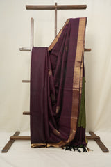 Wine Raw Silk Saree - SRWRSS800