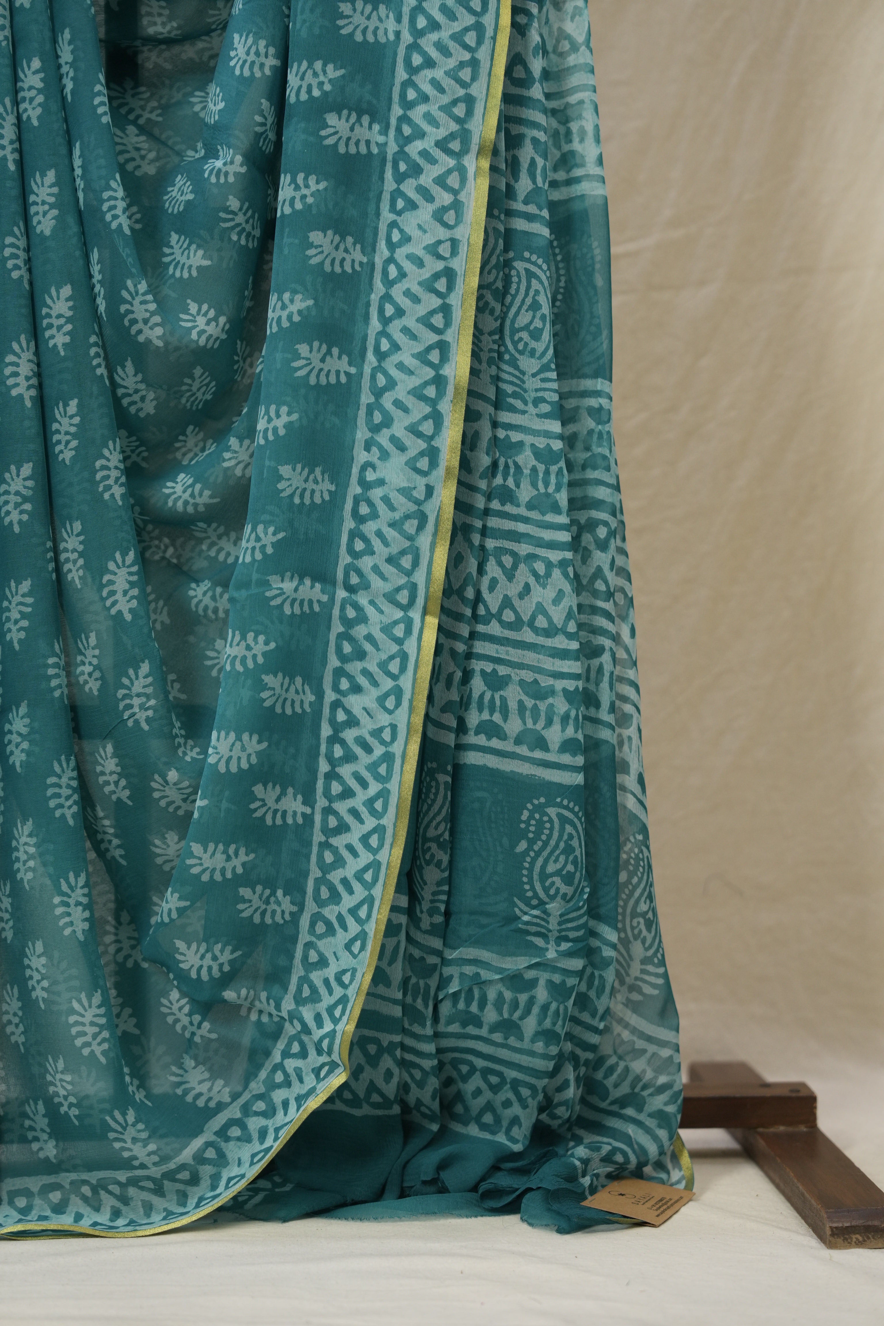 Dusty Teal Blue HBP Chiffon Saree - SRDTBHCS28