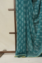 Dusty Teal Blue HBP Chiffon Saree - SRDTBHCS28