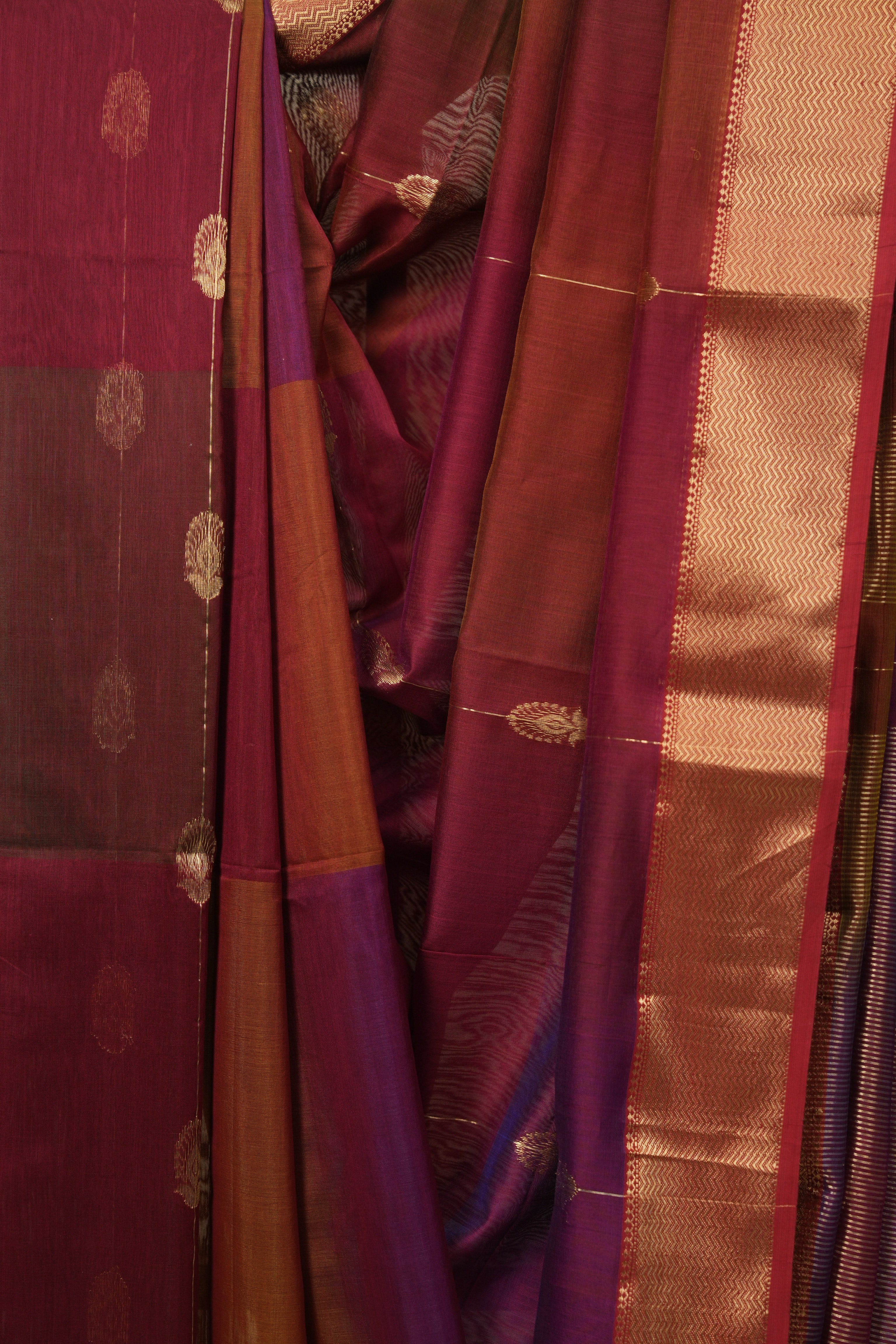 Two Tone Maroon Maheshwari Saree - SRTTMMS1273