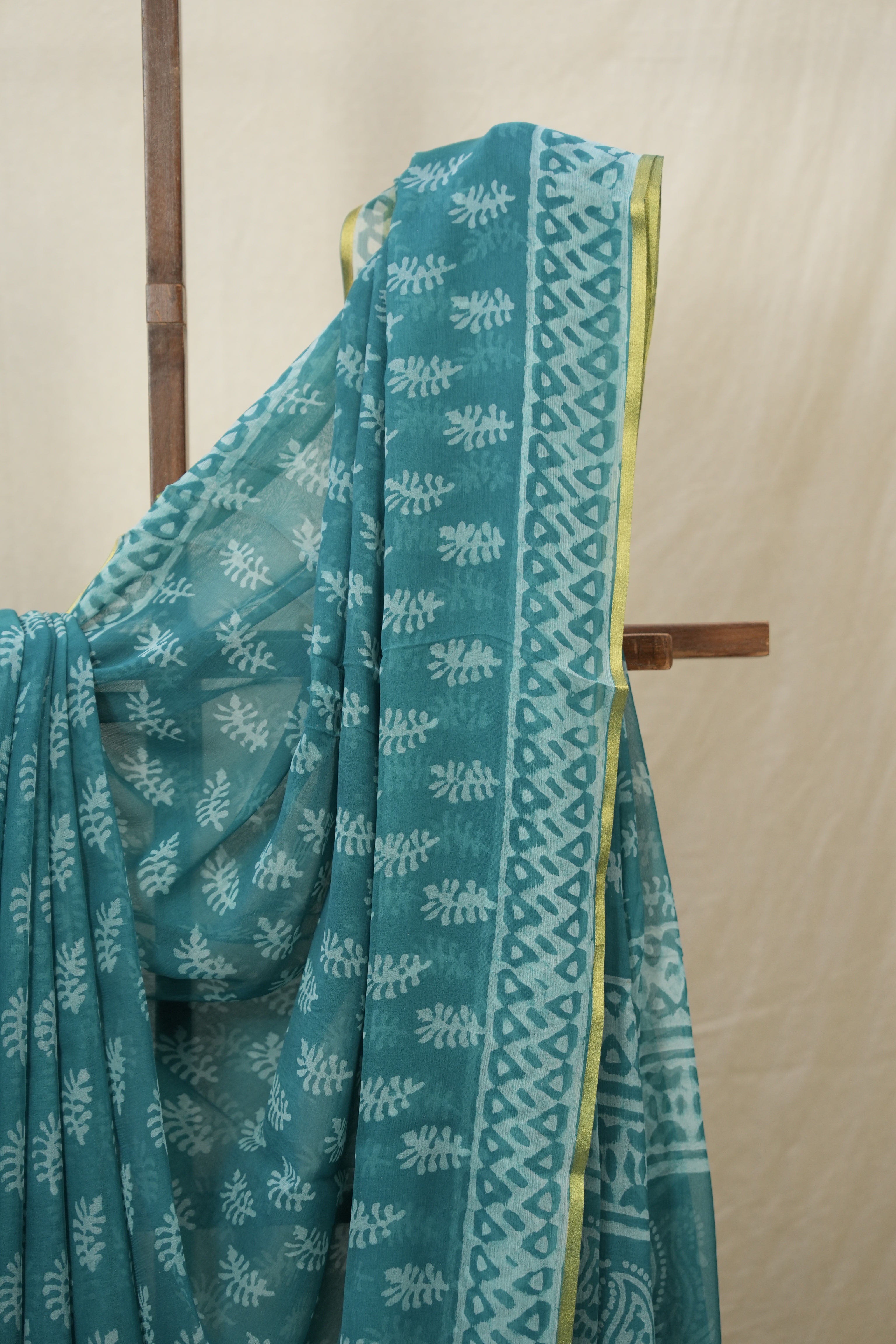 Dusty Teal Blue HBP Chiffon Saree - SRDTBHCS28
