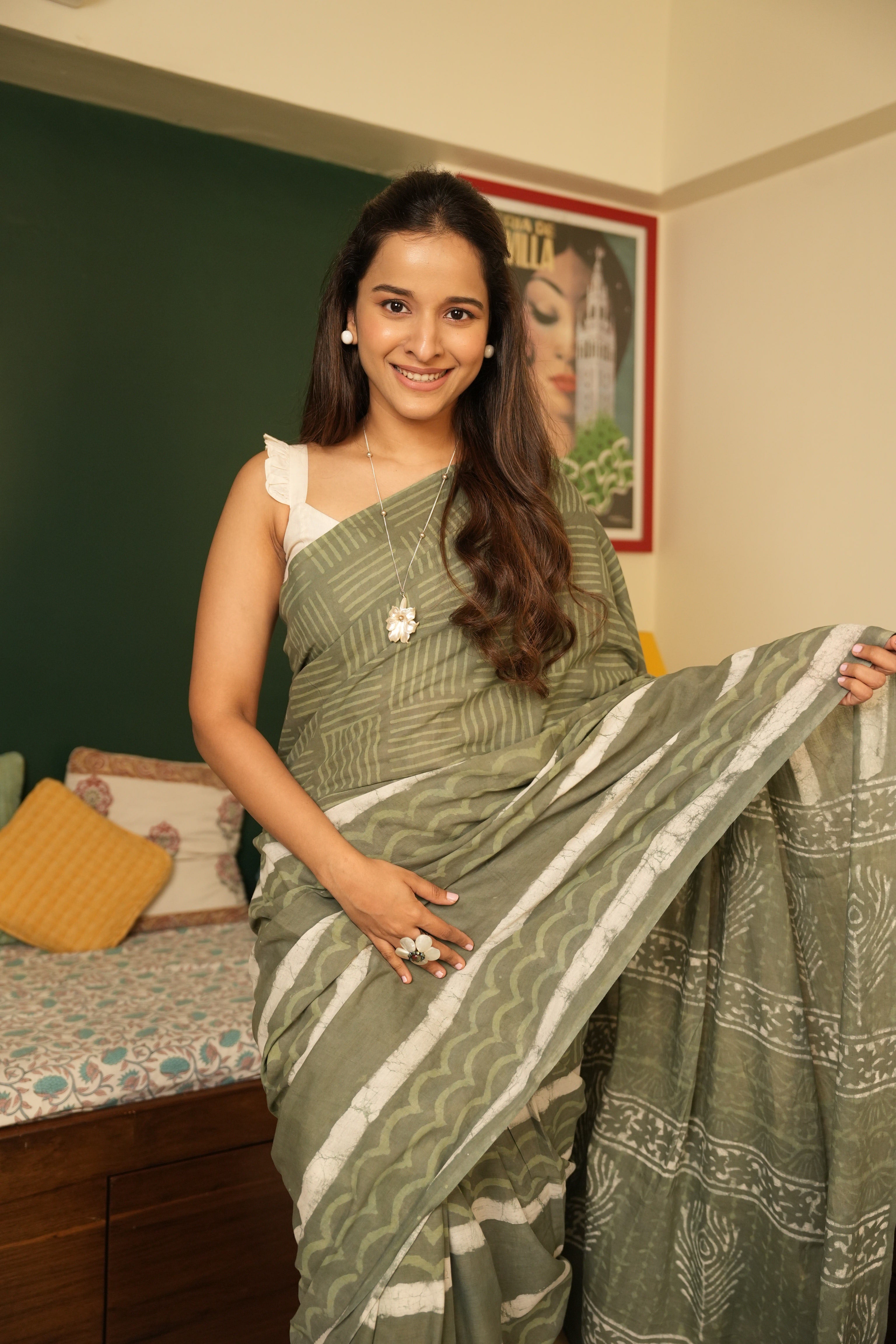 Sage Green HBP Cotton Saree - SRSGCS3222