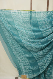 Dusty Teal Blue HBP Chiffon Saree - SRDTBHCS28