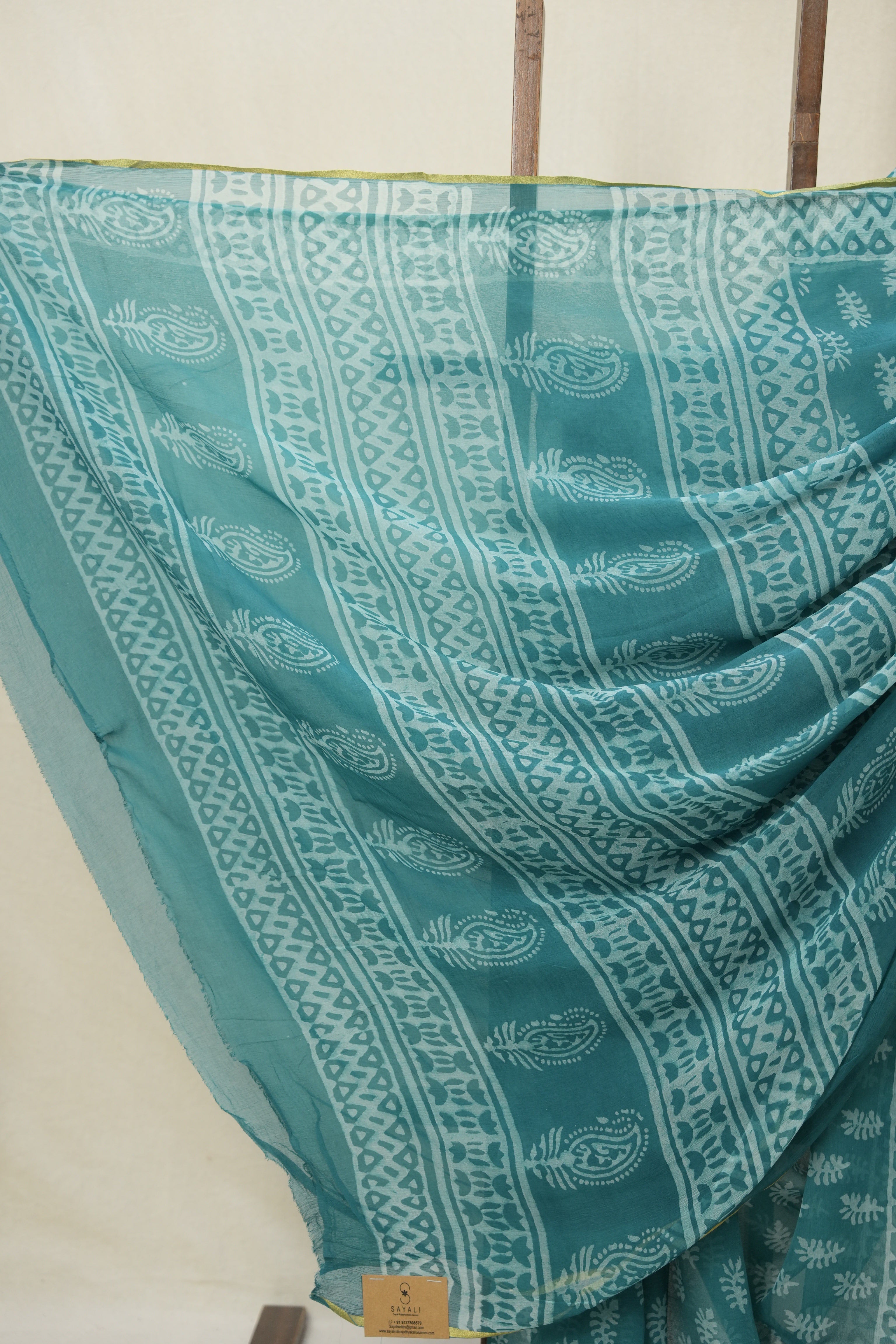 Dusty Teal Blue HBP Chiffon Saree - SRDTBHCS28