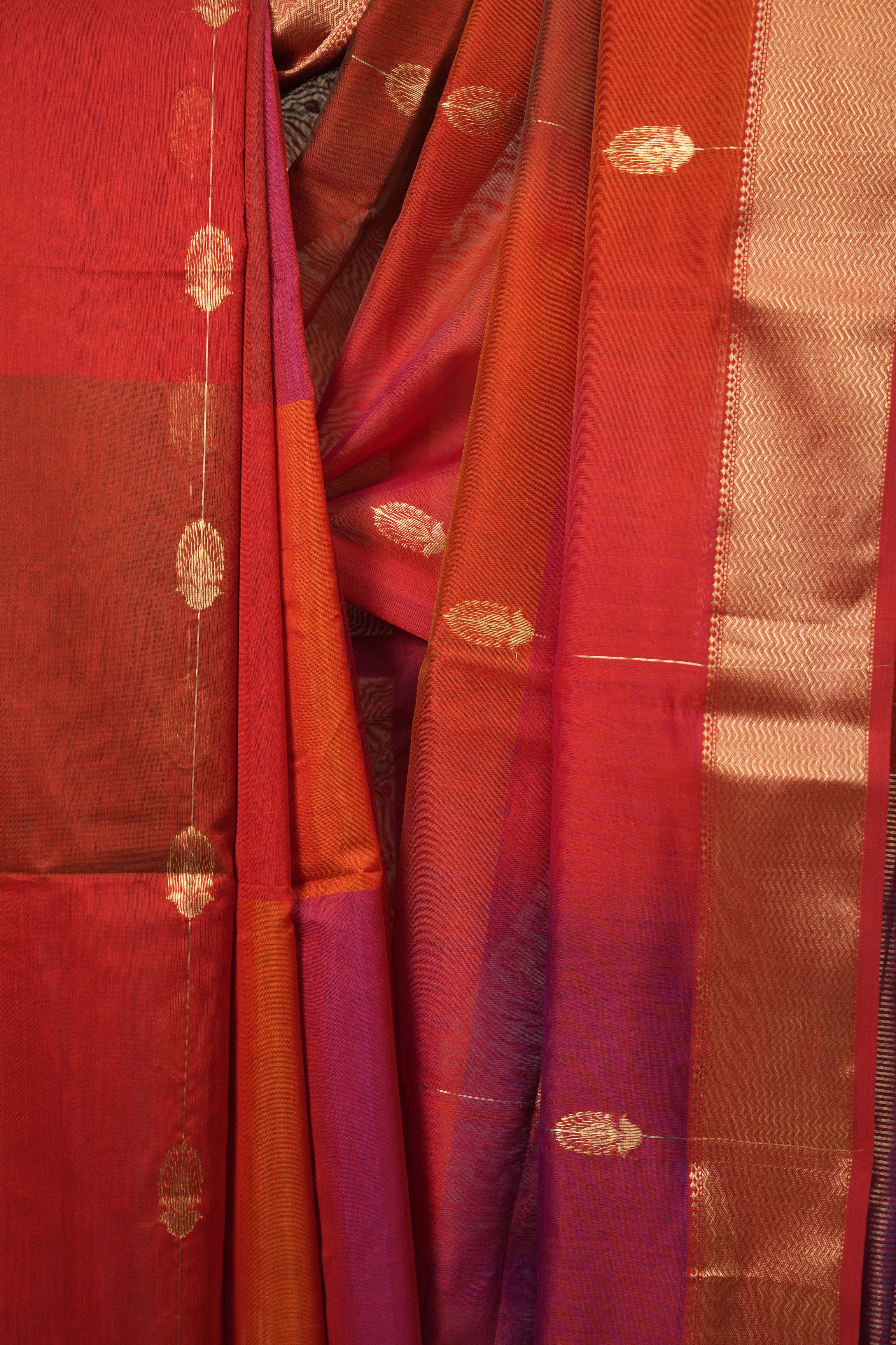Two Tone Maroon Maheshwari Saree - SRTTMMS1273