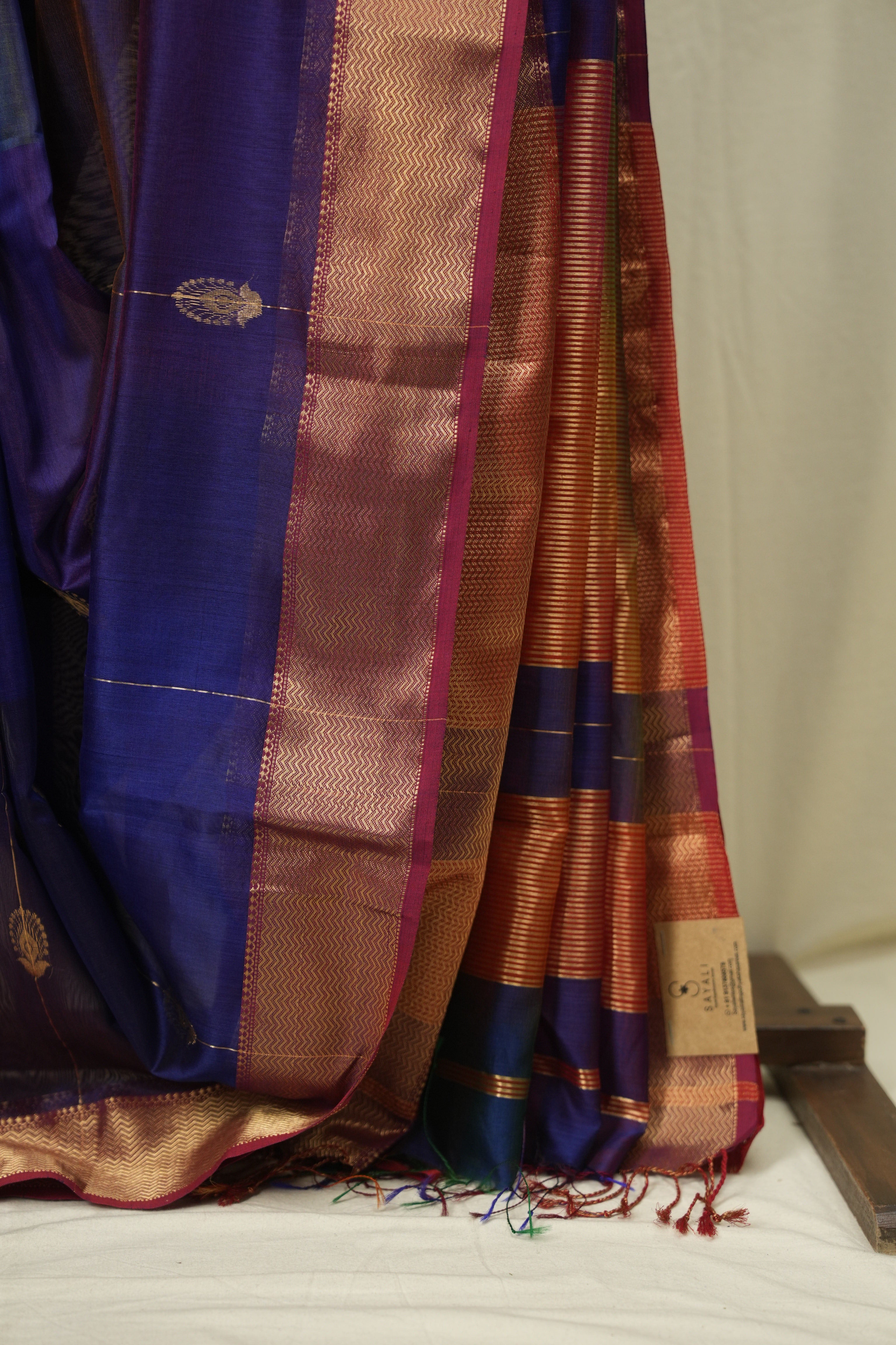 Two Tone Royal Blue Maheshwari Saree - SRRBMS1277