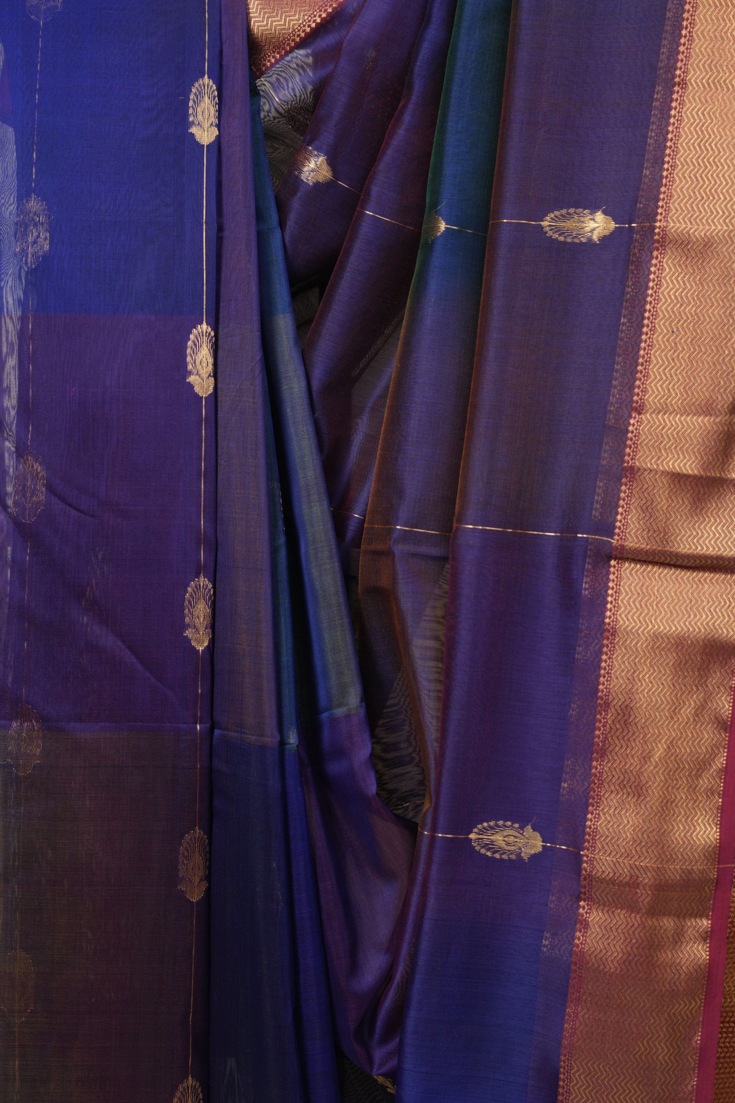 Two Tone Royal Blue Maheshwari Saree - SRRBMS1277