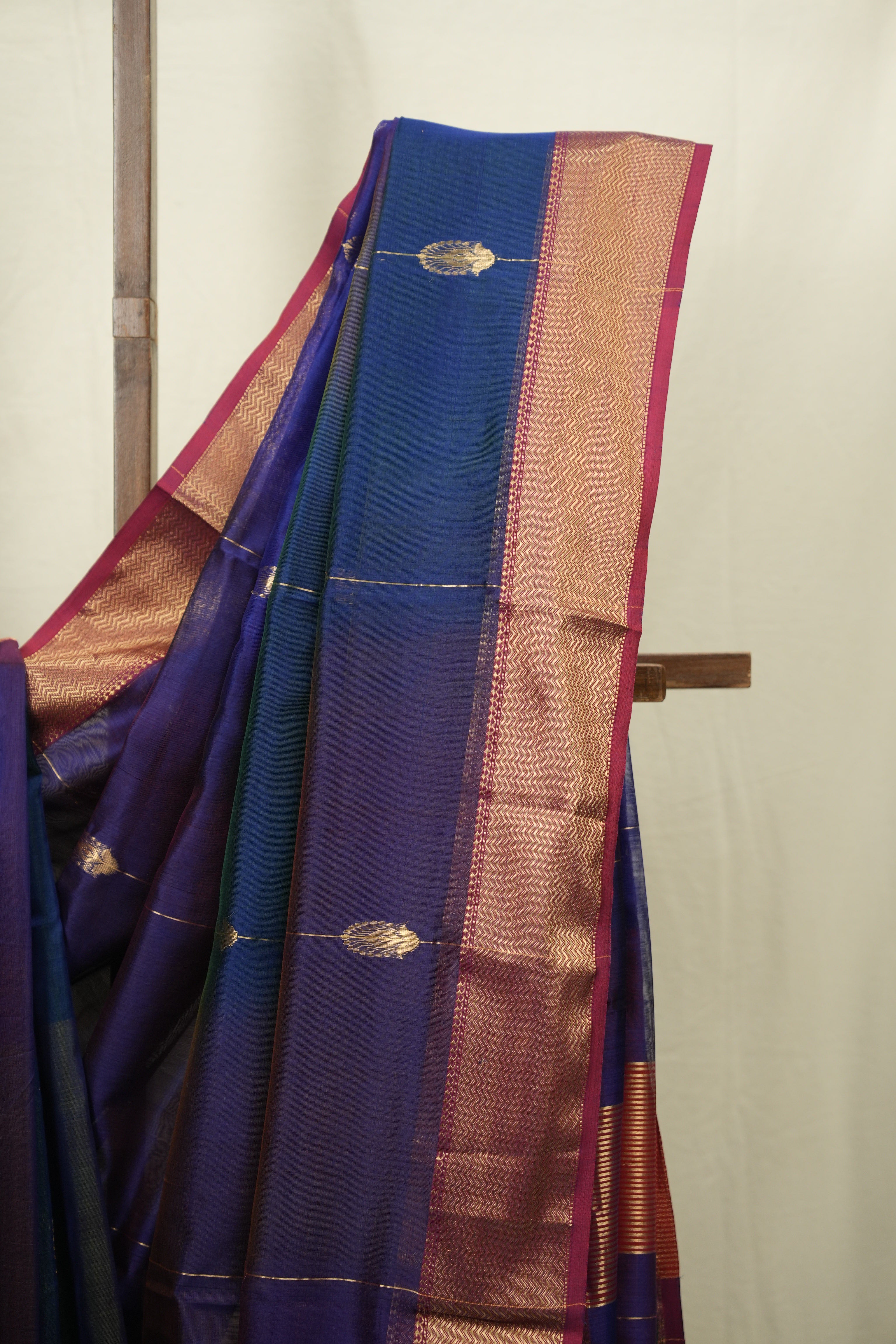 Two Tone Royal Blue Maheshwari Saree - SRRBMS1277