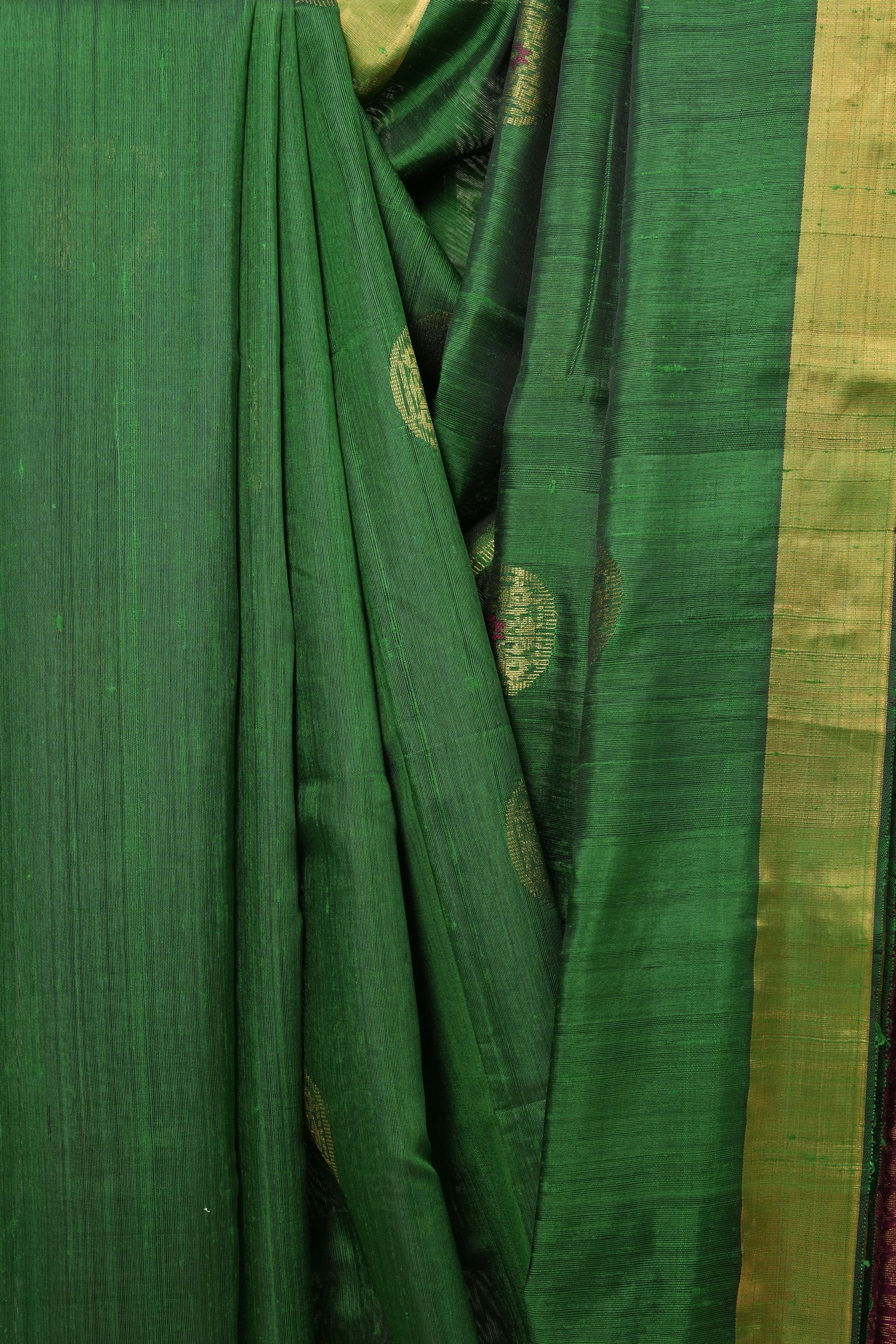 Green Raw Silk Saree - SRGRSS794