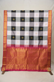 Black - Grey Checks Kanjivaram Silk Saree - SRBGCKSS1013