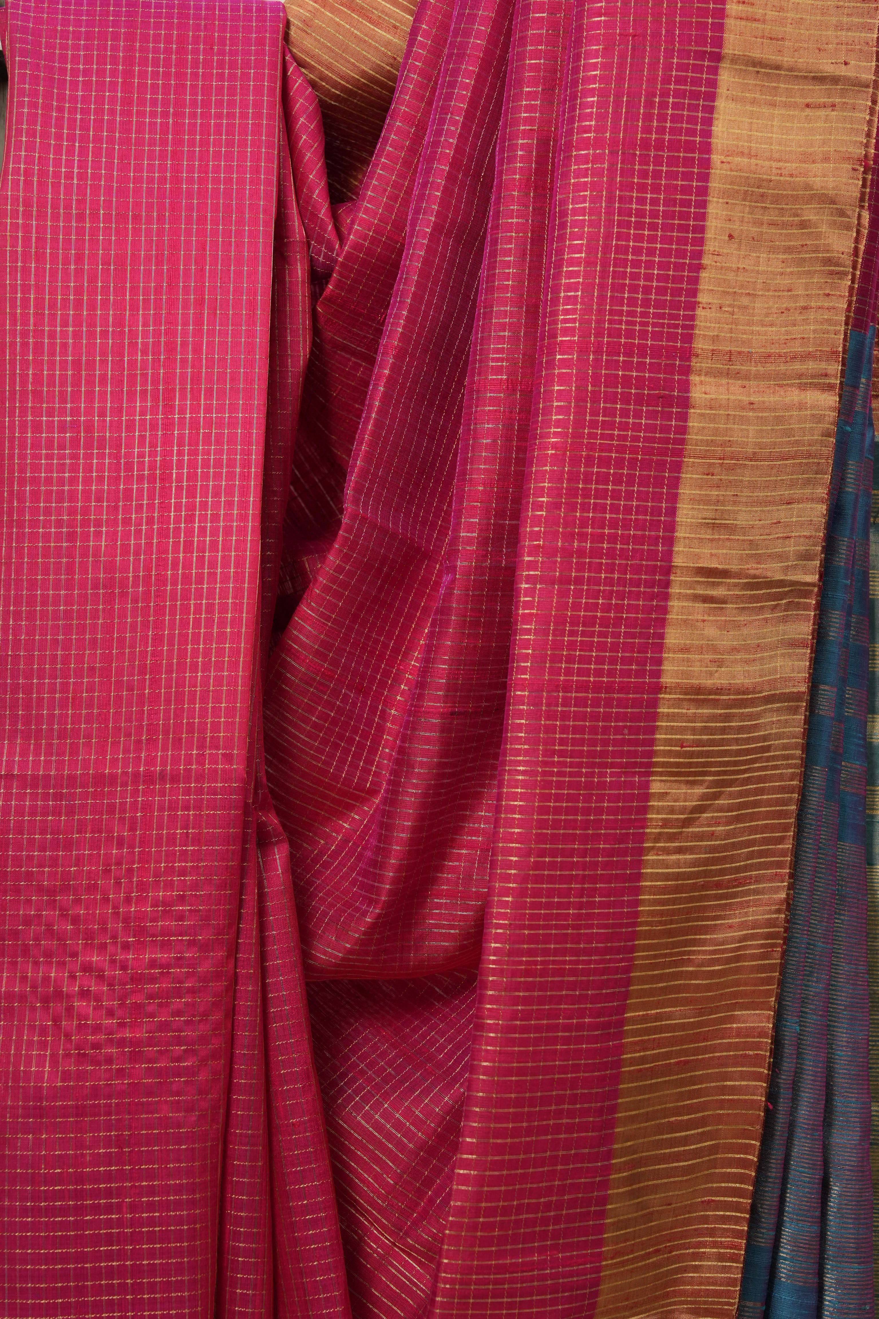 Dark Pink Raw Silk Saree - SRDPRSS815