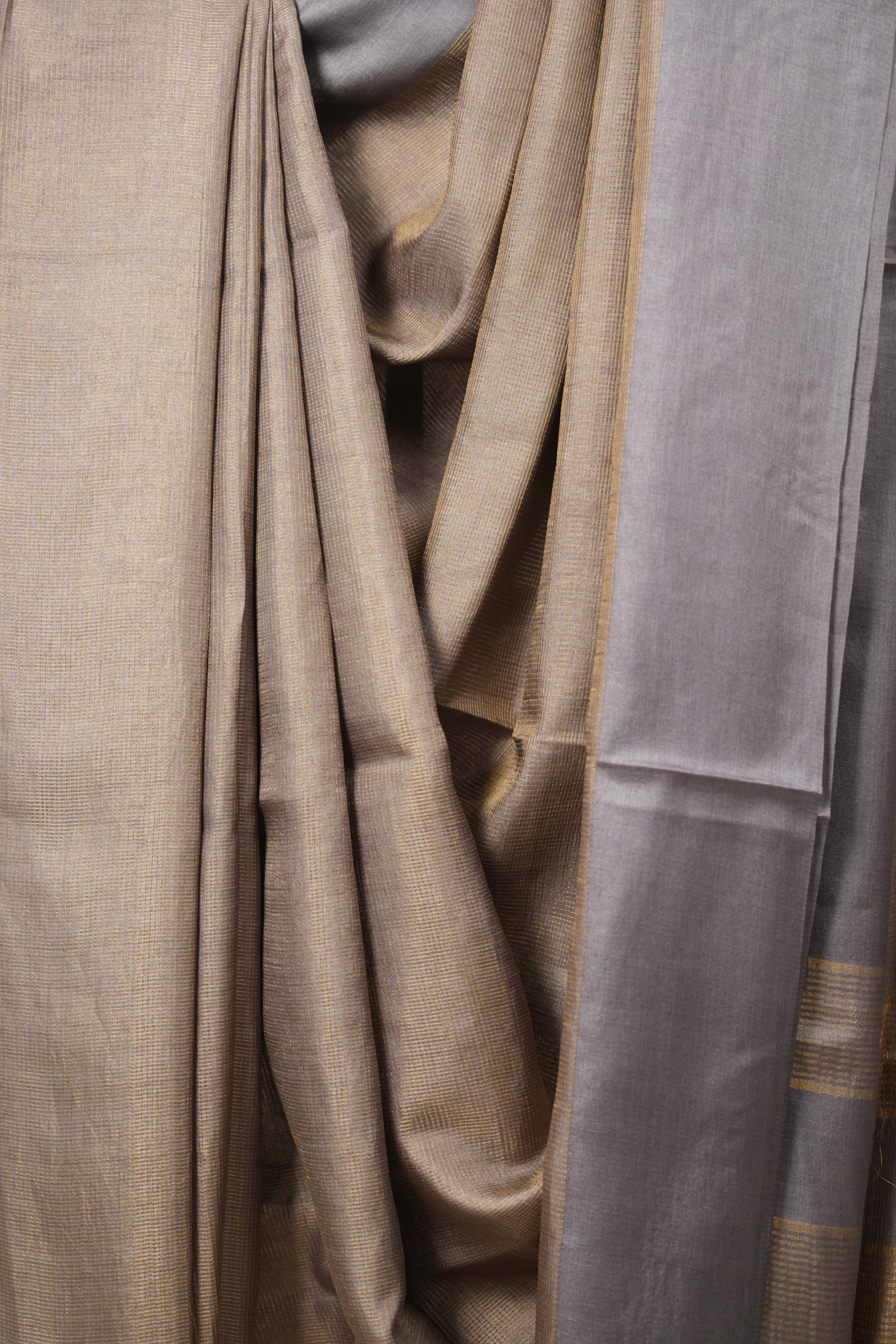 Grey Tussar Silk Saree - SRGTSS1611