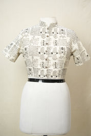 Cream Stand Collar HBP Cotton Blouse - SRCSCCB156