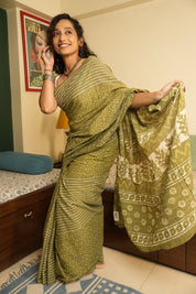 Olive Green HBP Cotton Saree - SROGCS3228