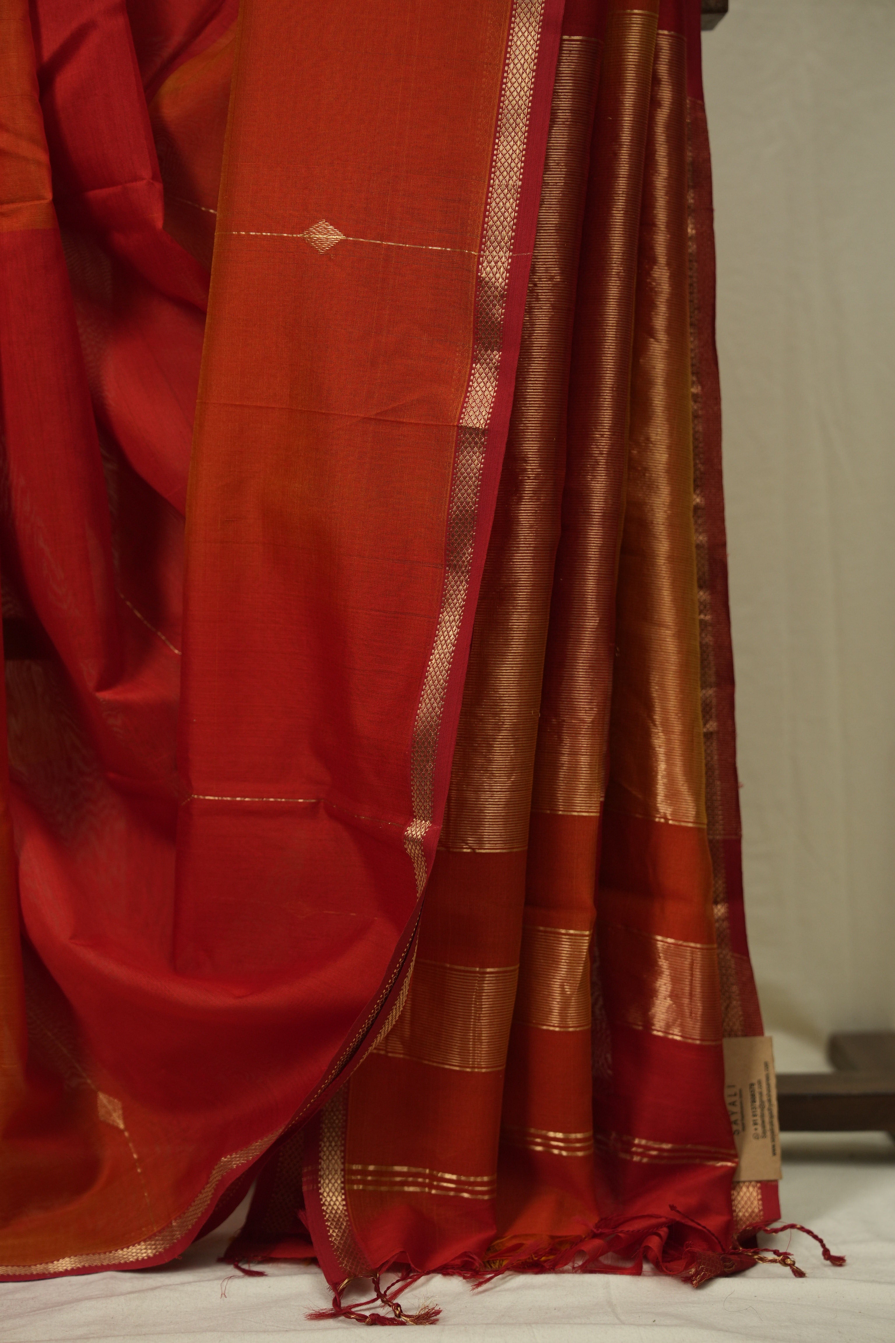 Two Tone Orange Maheshwari Saree - SRTTOMS1262