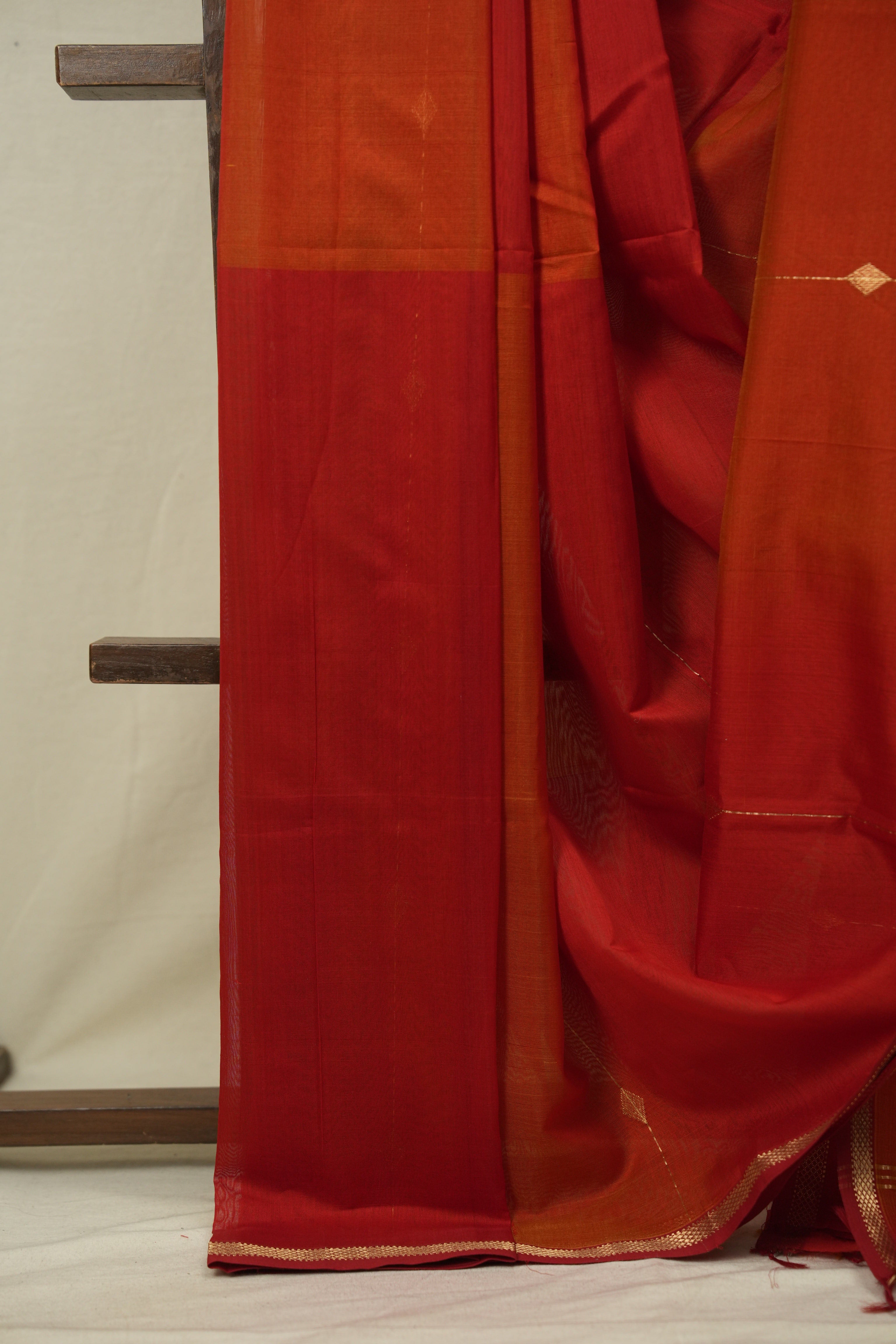 Two Tone Orange Maheshwari Saree - SRTTOMS1262